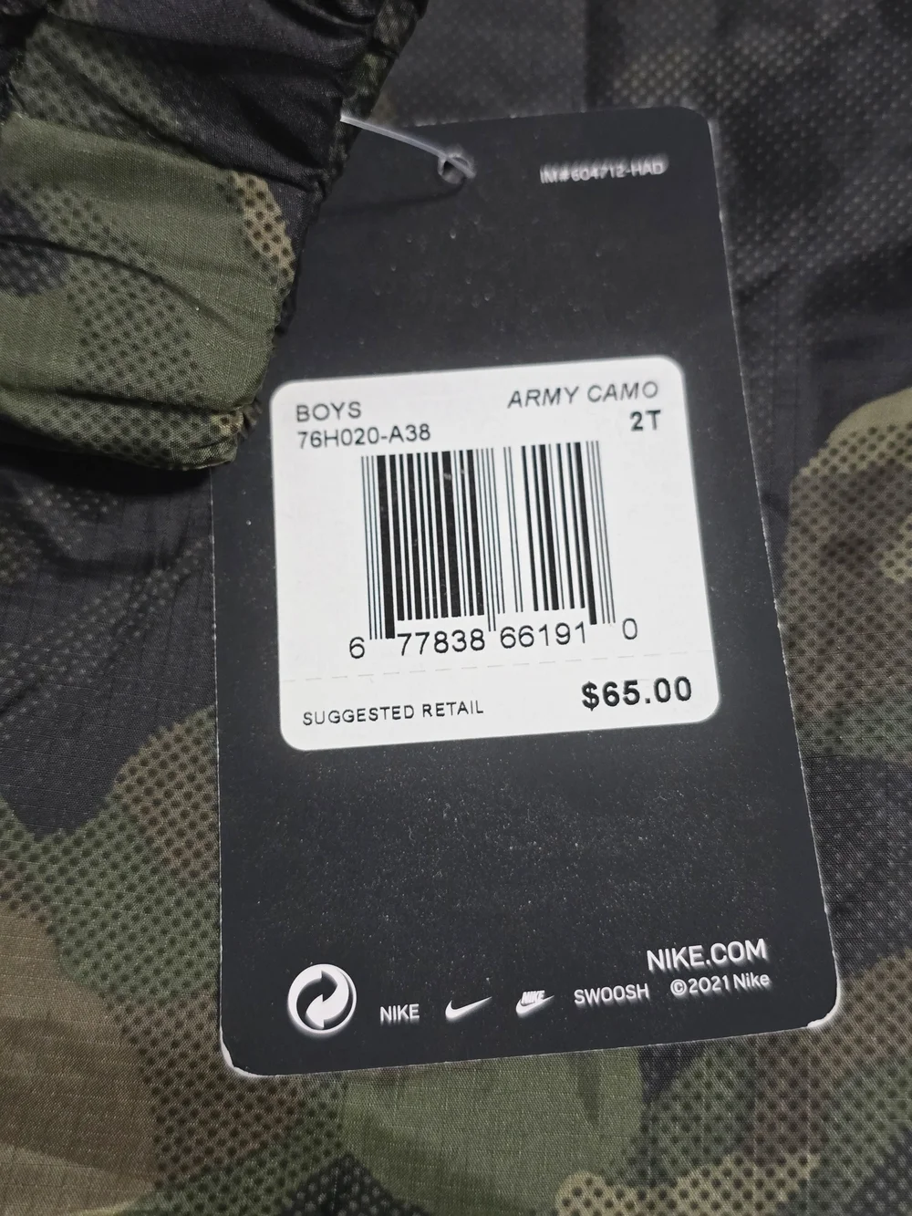 Nike Toddler Army Camo Lightweight Jacket with Hood - Green/Black Size 2T